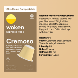 Woken-coffee Cremoso Nespresso Orginalline Compostable Coffee Pods Eco-friendly nespresso pods Biodegradable coffee pods