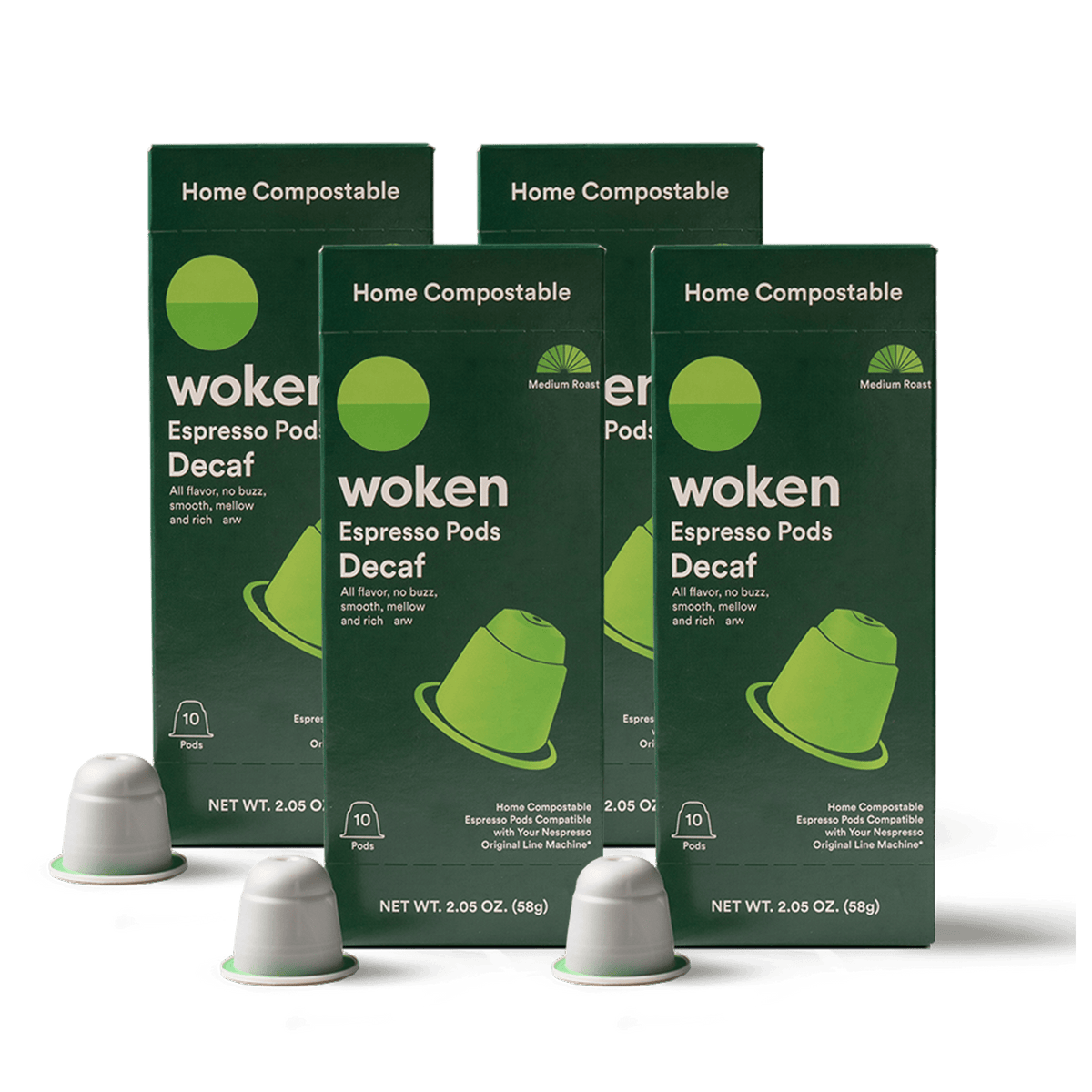 Woken Decaf - 4 Pack Nespresso Orginalline Compostable Coffee Pods Eco-friendly nespresso pods Biodegradable coffee pods