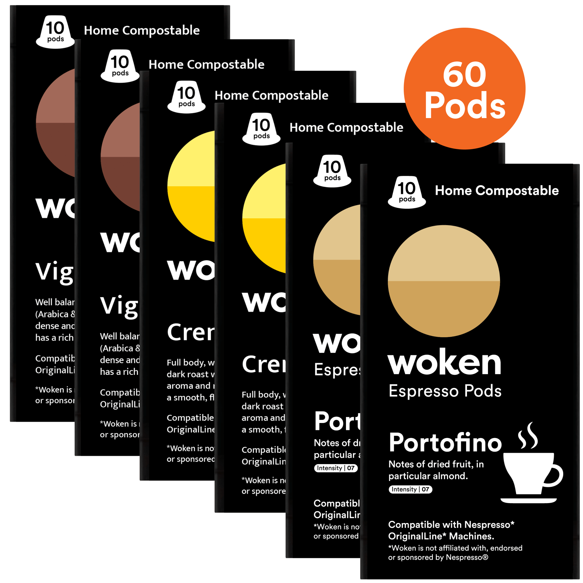 Woken Medium Dark 60 Pack Nespresso Orginalline Compostable Coffee Pods Eco-friendly nespresso pods Biodegradable coffee pods