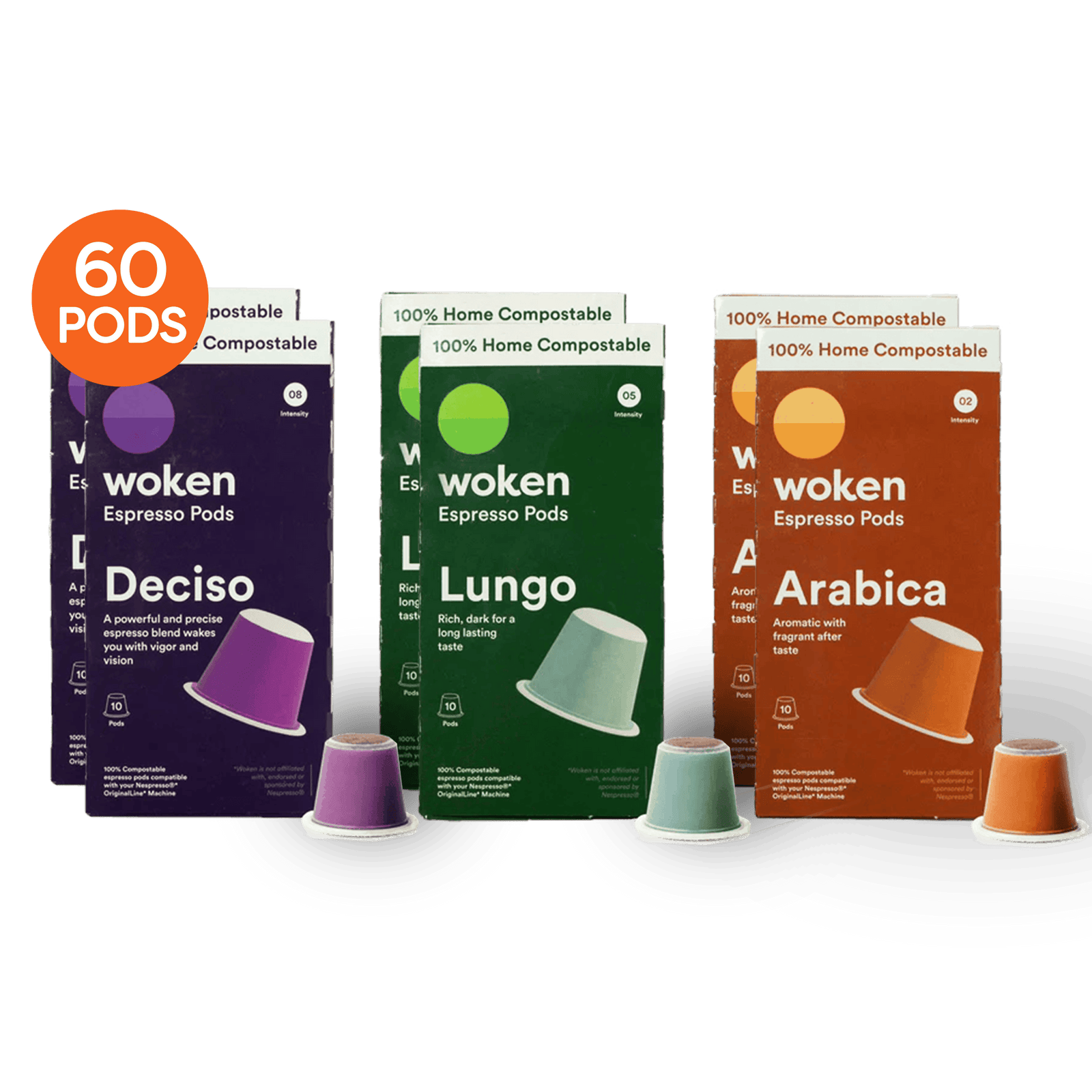 Woken Woken Mix -  6 Pack Nespresso Orginalline Compostable Coffee Pods Eco-friendly nespresso pods Biodegradable coffee pods