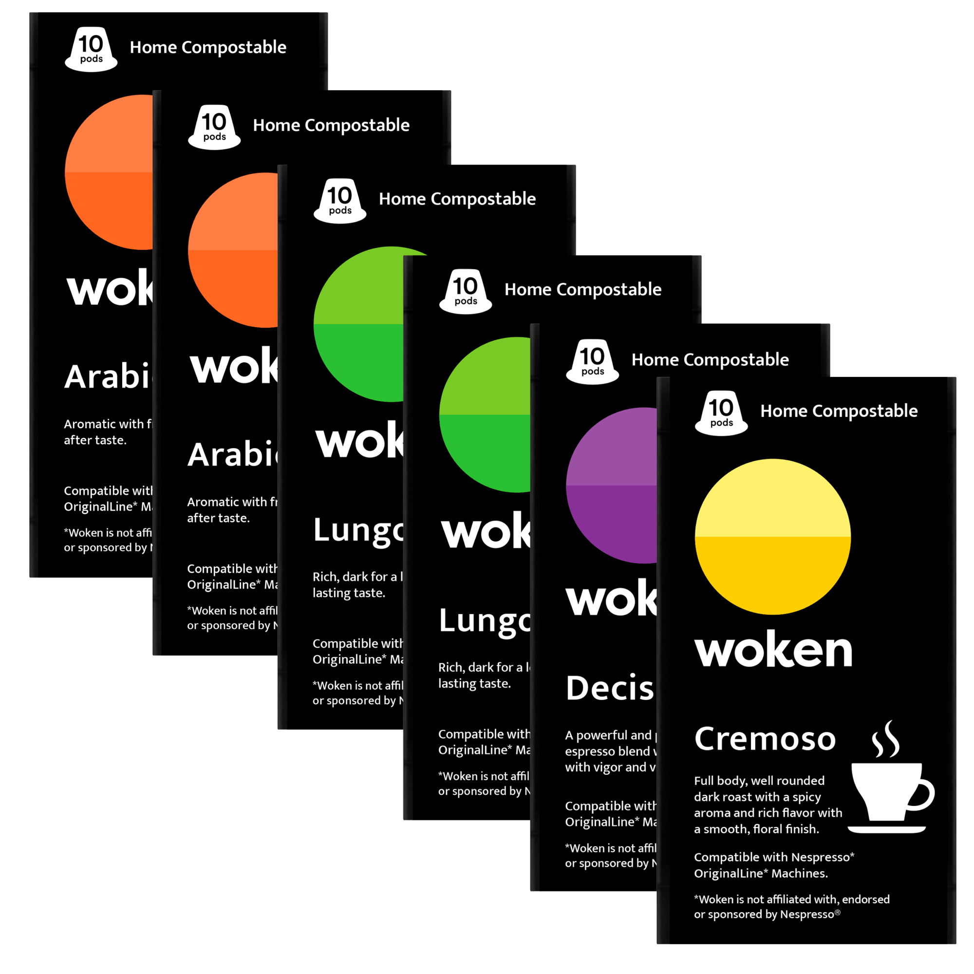 Woken Woken Mix - 6-Pack Nespresso Orginalline Compostable Coffee Pods Eco-friendly nespresso pods Biodegradable coffee pods