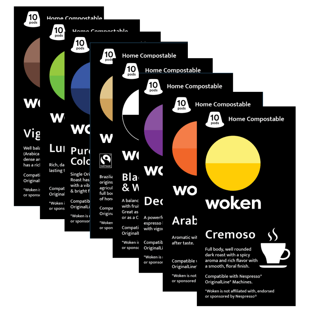 Woken Woken Mix 8-Pack Nespresso Orginalline Compostable Coffee Pods Eco-friendly nespresso pods Biodegradable coffee pods